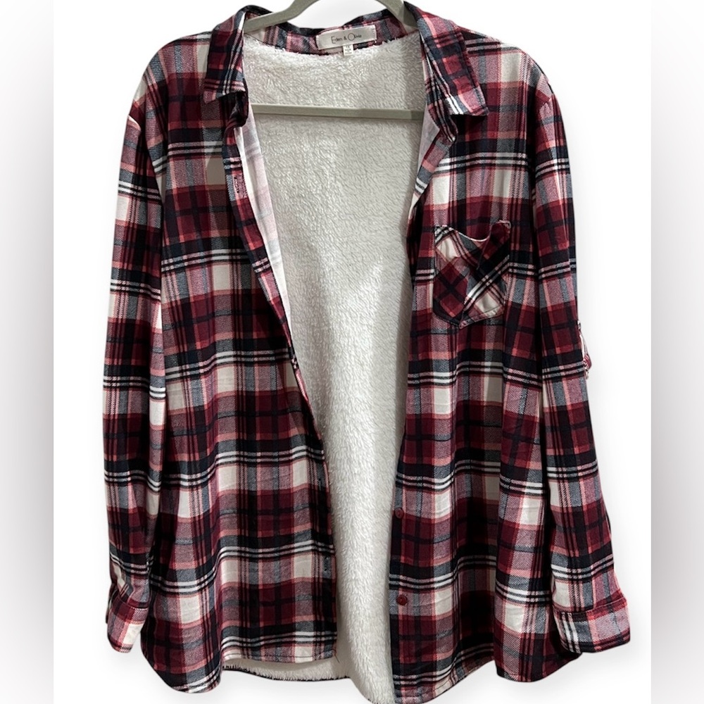 Eden & Olivia Plaid Button Down Shirt with Faux Sherpa Lining, Size 1X, SO SOFT!